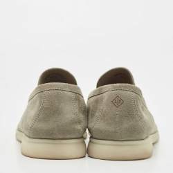 مملوكة مسبقًا Loro Piana Grey Suede Summer Walk Slip On Loafers Size 41.5