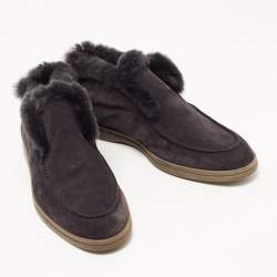 Pre Owned Loro Piana Grey Suede and Shearling Fur Open Walk Chukka Boots Size 39