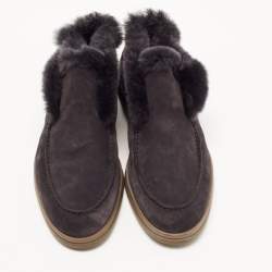 Pre Owned Loro Piana Grey Suede and Shearling Fur Open Walk Chukka Boots Size 39
