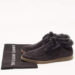 Pre Owned Loro Piana Grey Suede and Shearling Fur Open Walk Chukka Boots Size 39