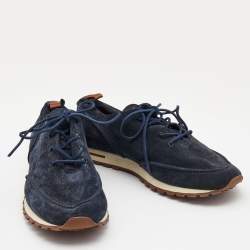 Pre Owned Loro Piana Navy Blue Suede Weekend Walk Trainers Sneakers Size 42