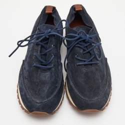 Pre Owned Loro Piana Navy Blue Suede Weekend Walk Trainers Sneakers Size 42