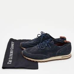 Pre Owned Loro Piana Navy Blue Suede Weekend Walk Trainers Sneakers Size 42