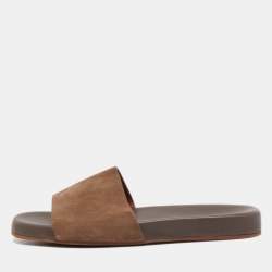 Loro Piano Brown Suede Flat Slides Size 44