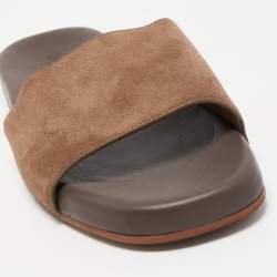 Loro Piano Brown Suede Flat Slides Size 44