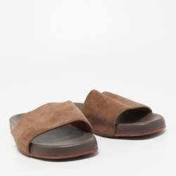 Loro Piano Brown Suede Flat Slides Size 44