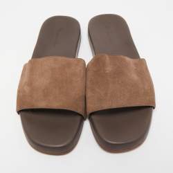 Loro Piano Brown Suede Flat Slides Size 44