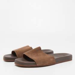 Loro Piano Brown Suede Flat Slides Size 44