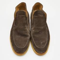 Loro Piana  Dark Grey Suede Open Walk Ankle Boots Size 45