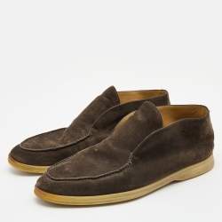 Loro Piana  Dark Grey Suede Open Walk Ankle Boots Size 45