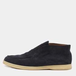 Pre Owned Loro Piana Navy Blue Suede Open Walk Ankle Boots Size 41