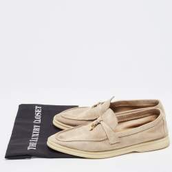 Pre Owned Loro Piana Light Grey Suede Summer Charms Walk Loafers Size 41.5 