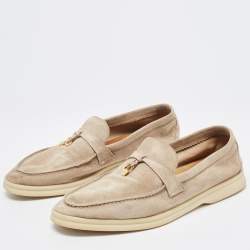 Pre Owned Loro Piana Light Grey Suede Summer Charms Walk Loafers Size 41.5 