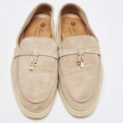 Pre Owned Loro Piana Light Grey Suede Summer Charms Walk Loafers Size 41.5 