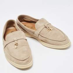 Pre Owned Loro Piana Light Grey Suede Summer Charms Walk Loafers Size 41.5 