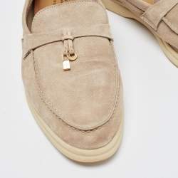 Pre Owned Loro Piana Light Grey Suede Summer Charms Walk Loafers Size 41.5 