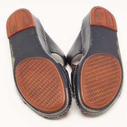 Pre Owned Loro Piana Navy Blue Leather Buckle Sandals Size 44.5 