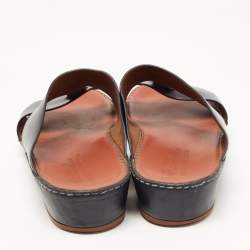 Pre Owned Loro Piana Navy Blue Leather Buckle Sandals Size 44.5 