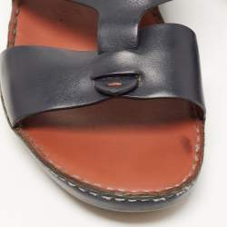 Pre Owned Loro Piana Navy Blue Leather Buckle Sandals Size 44.5 