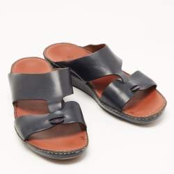 Pre Owned Loro Piana Navy Blue Leather Buckle Sandals Size 44.5 