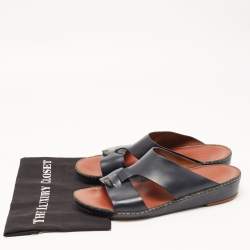 Pre Owned Loro Piana Navy Blue Leather Buckle Sandals Size 44.5 