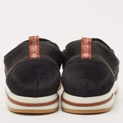 Pre Owned Loro Piana Black Knit Fabric and Suede 360 LP Flexy Walk Sneakers Size 44
