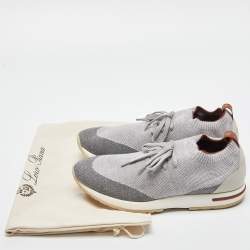 Pre Owned Loro Piana Grey Knit Fabric and Leather 360 Flexy Walker Slip On Sneakers Size 40