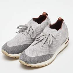 Pre Owned Loro Piana Grey Knit Fabric and Leather 360 Flexy Walker Slip On Sneakers Size 40