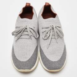 Pre Owned Loro Piana Grey Knit Fabric and Leather 360 Flexy Walker Slip On Sneakers Size 40