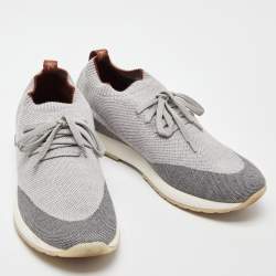 Pre Owned Loro Piana Grey Knit Fabric and Leather 360 Flexy Walker Slip On Sneakers Size 40