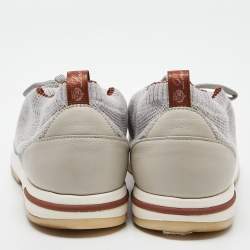 Pre Owned Loro Piana Grey Knit Fabric and Leather 360 Flexy Walker Slip On Sneakers Size 40