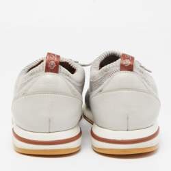 مملوكة مسبقًا Loro Piana Grey/Cream Knit Fabric and Leather 360 Flexy Walker Slip On Sneakers Size 43