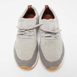 مملوكة مسبقًا Loro Piana Grey/Cream Knit Fabric and Leather 360 Flexy Walker Slip On Sneakers Size 43