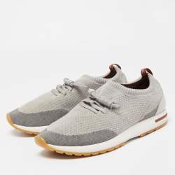 مملوكة مسبقًا Loro Piana Grey/Cream Knit Fabric and Leather 360 Flexy Walker Slip On Sneakers Size 43
