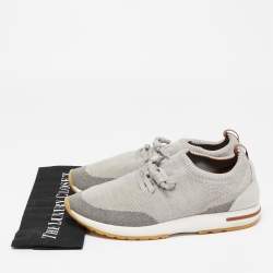 مملوكة مسبقًا Loro Piana Grey/Cream Knit Fabric and Leather 360 Flexy Walker Slip On Sneakers Size 43