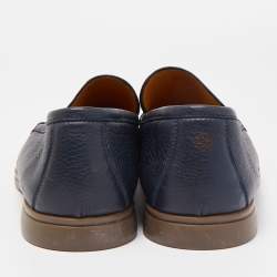 Pre Owned Loro Piana Navy Blue Leather Summer Walk Loafers Size 48