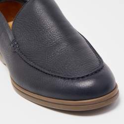 Pre Owned Loro Piana Navy Blue Leather Summer Walk Loafers Size 48