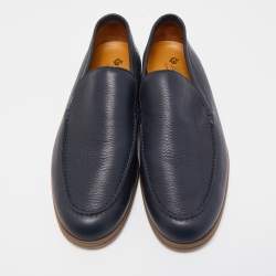 Pre Owned Loro Piana Navy Blue Leather Summer Walk Loafers Size 48