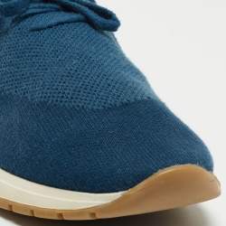 Loro Piana Blue/Black Knit Fabric and Leather Low Top Sneakers Size 41  
