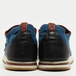 Loro Piana Blue/Black Knit Fabric and Leather Low Top Sneakers Size 41  