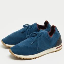 Loro Piana Blue/Black Knit Fabric and Leather Low Top Sneakers Size 41  