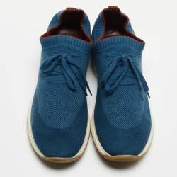 Loro Piana Blue/Black Knit Fabric and Leather Low Top Sneakers Size 41  
