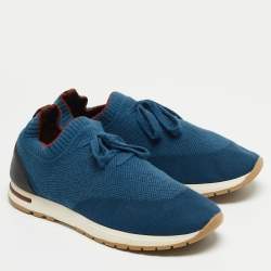 Loro Piana Blue/Black Knit Fabric and Leather Low Top Sneakers Size 41  