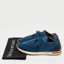 Loro Piana Blue/Black Knit Fabric and Leather Low Top Sneakers Size 41  