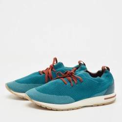 Pre Owned Loro Piana Teal Knit Fabric 360 LP Flexy Walk Sneakers Size 44