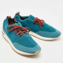 Pre Owned Loro Piana Teal Knit Fabric 360 LP Flexy Walk Sneakers Size 44