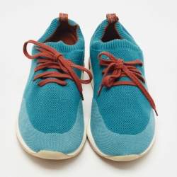 Pre Owned Loro Piana Teal Knit Fabric 360 LP Flexy Walk Sneakers Size 44