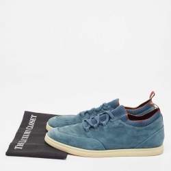 مملوكة مسبقًا Loro Piana Blue Nubuck Leather Soho Walk Low Top Sneakers Size 44