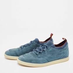 مملوكة مسبقًا Loro Piana Blue Nubuck Leather Soho Walk Low Top Sneakers Size 44