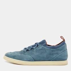 مملوكة مسبقًا Loro Piana Blue Nubuck Leather Soho Walk Low Top Sneakers Size 44
